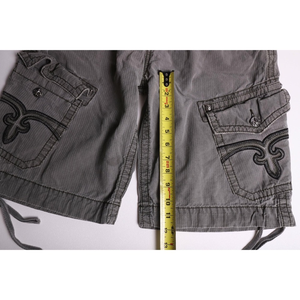 Rock Revival Mens Grey Pinstripe Cargo Shorts Size 34 Fleur De Lis Y2K Utility - Picture 6 of 8